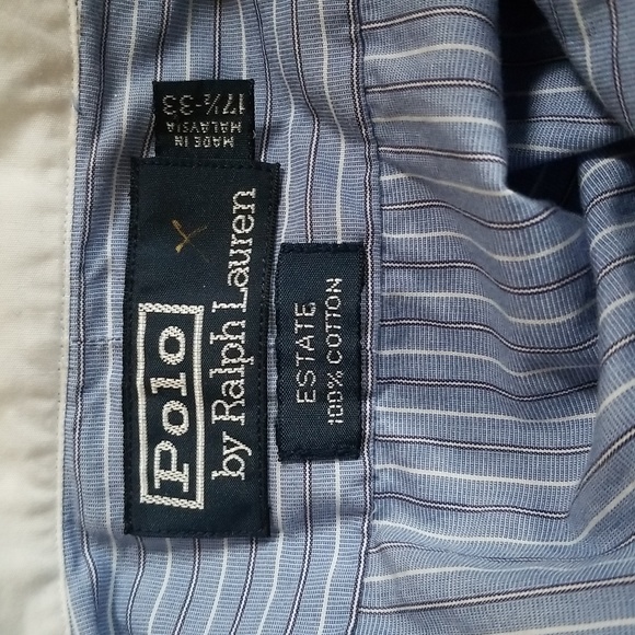 Men's Ralph Lauren Polo 17 1/2 by 33 Blue and White Long Sleeve Button Up Shirt - Picture 5 of 5